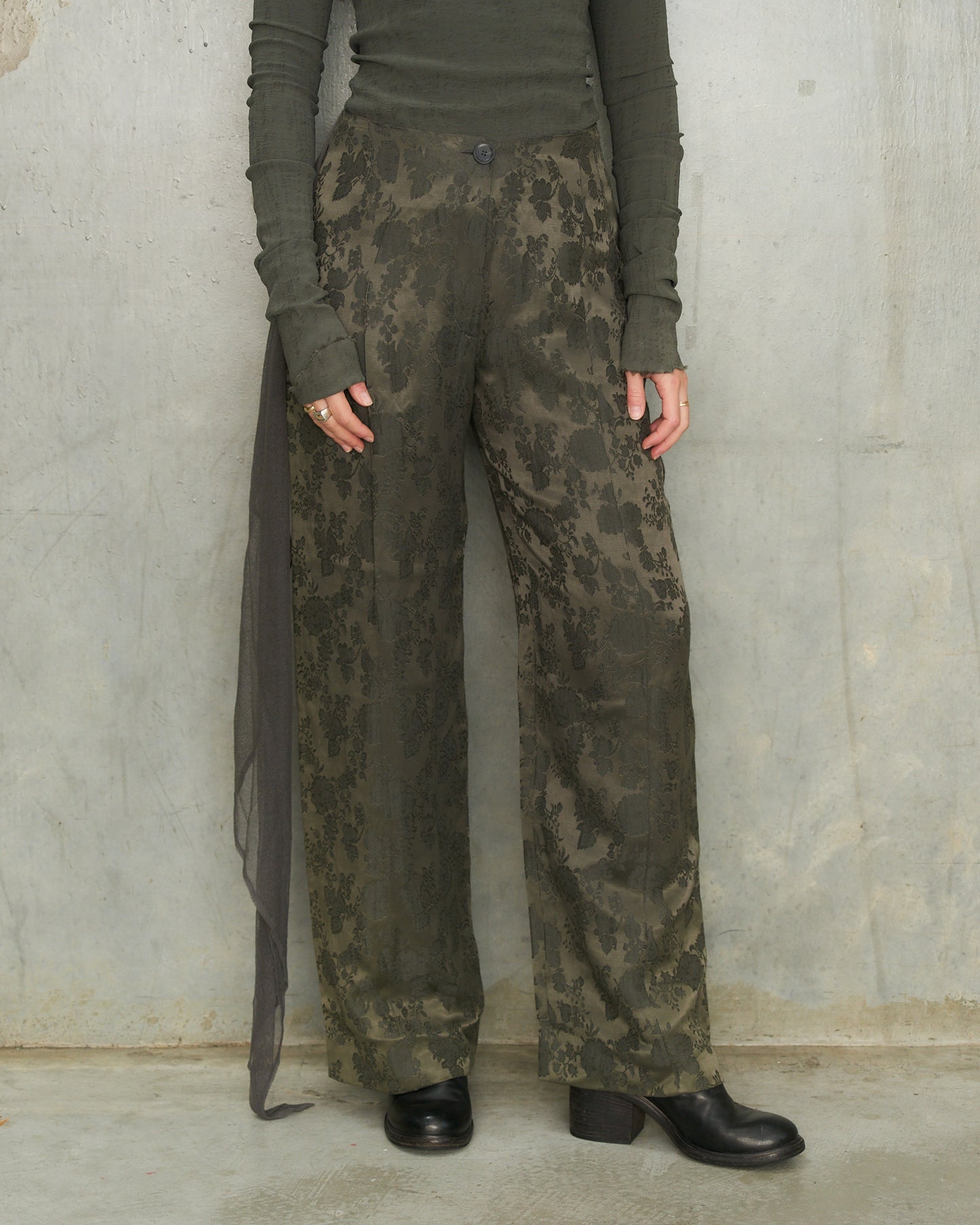 Ann Demeulemeester SS1994 Grey Floral Jacquard Trousers