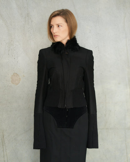Ann Demeulemeester Black Fur Collar Jacket