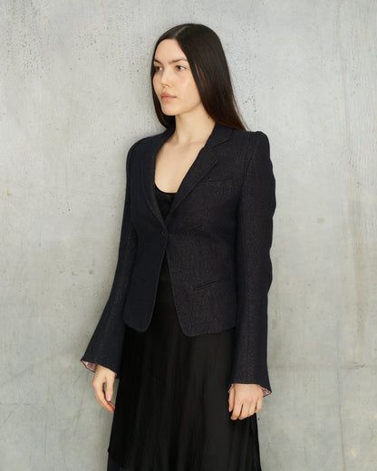 Ann Demeulemeester Navy Sparkle Wool Blazer