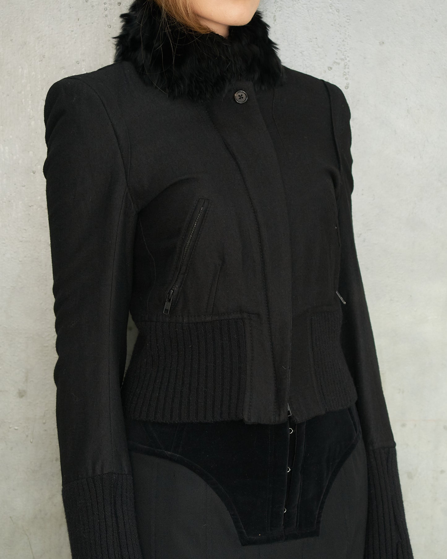 Ann Demeulemeester Black Fur Collar Jacket
