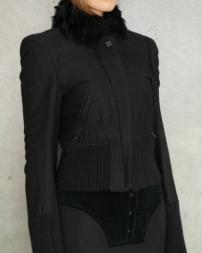 Ann Demeulemeester Black Fur Collar Jacket