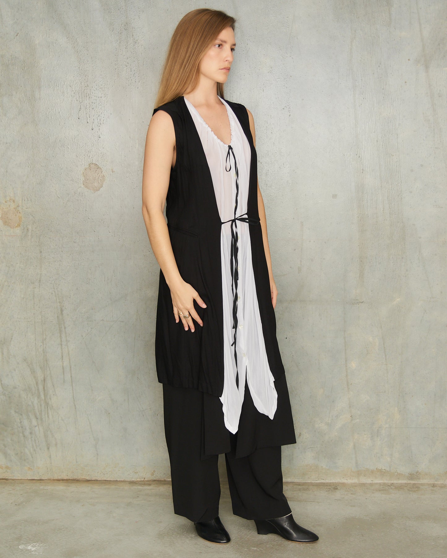 Ann Demeulemeester Black and White Layered Dress