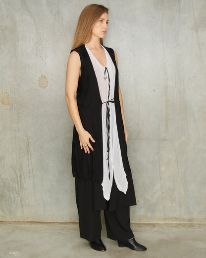 Ann Demeulemeester Black and White Layered Dress