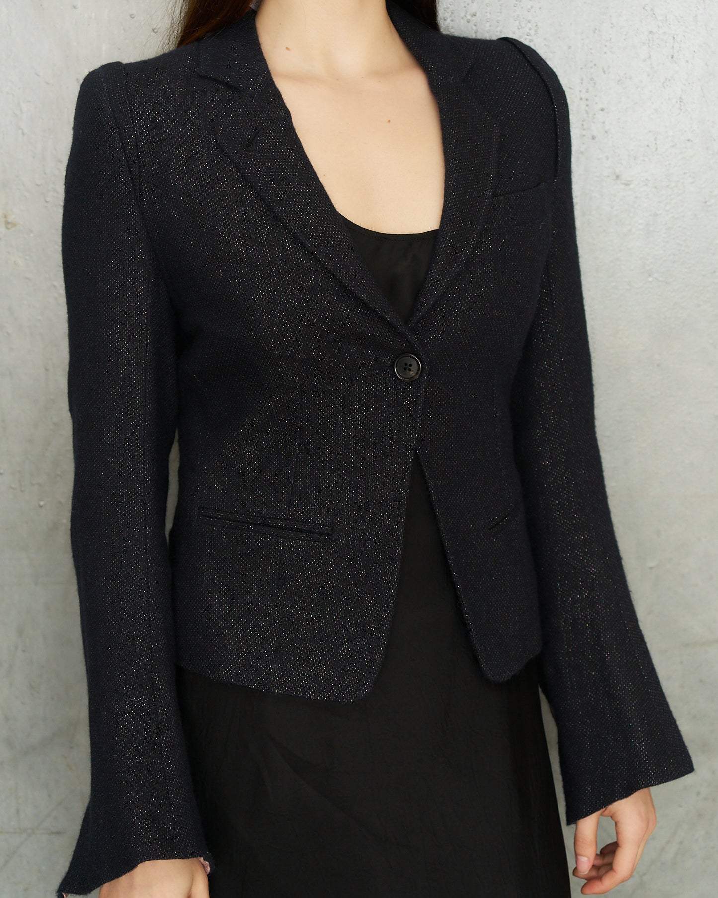 Ann Demeulemeester Navy Sparkle Wool Blazer