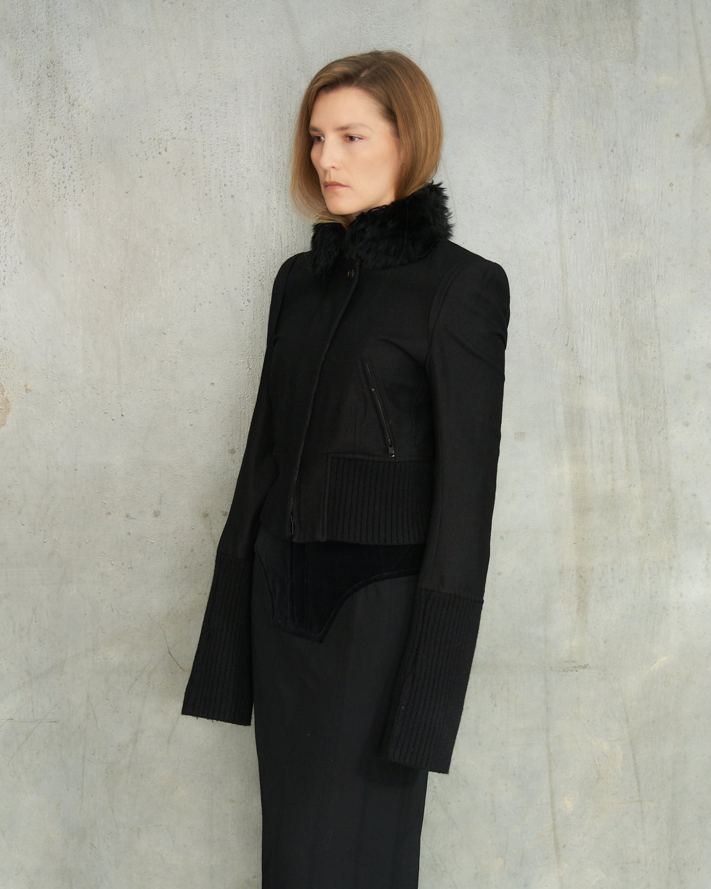 Ann Demeulemeester Black Fur Collar Jacket