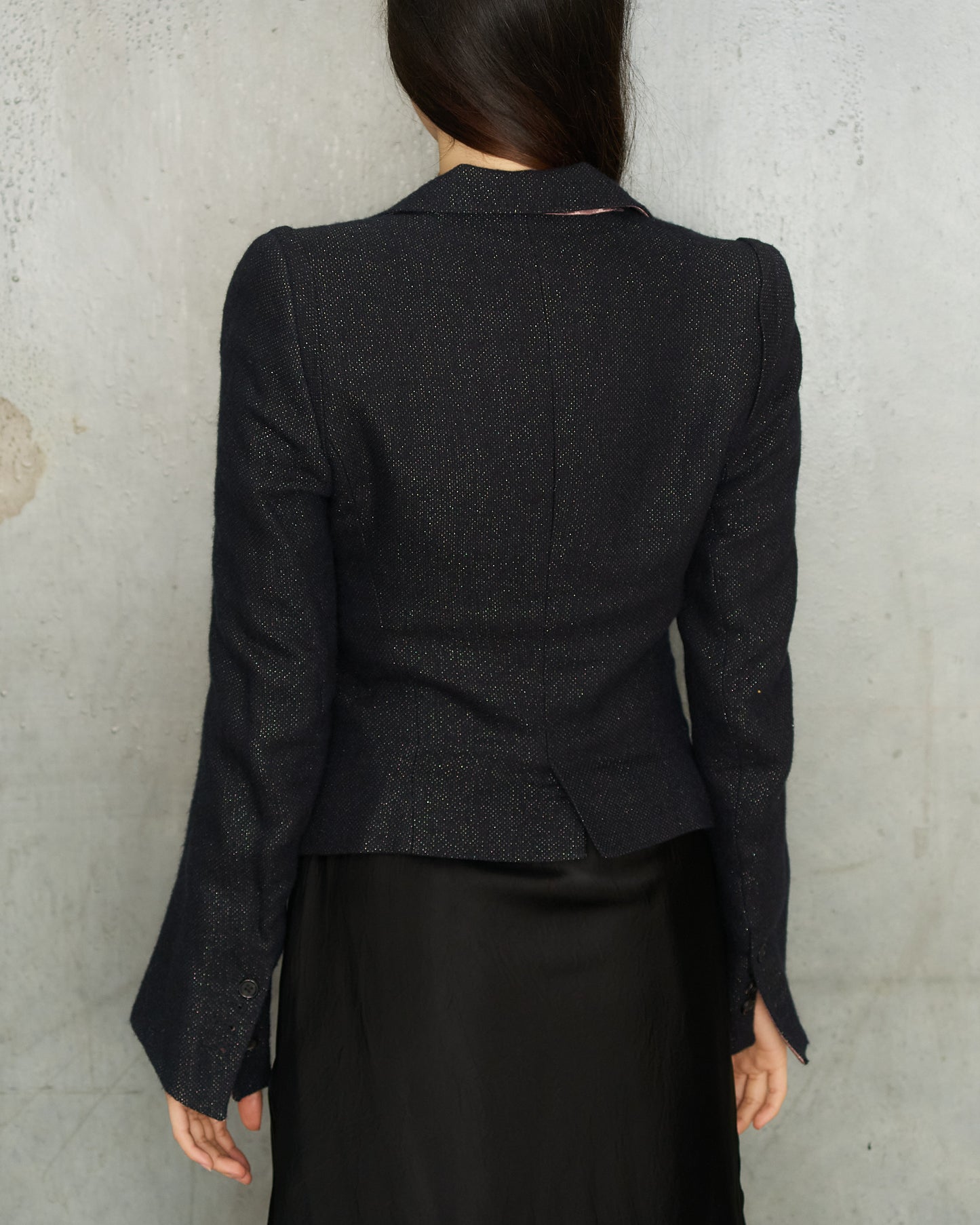 Ann Demeulemeester Navy Sparkle Wool Blazer