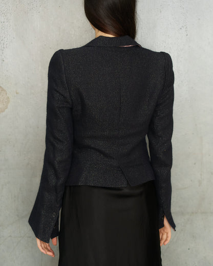 Ann Demeulemeester Navy Sparkle Wool Blazer