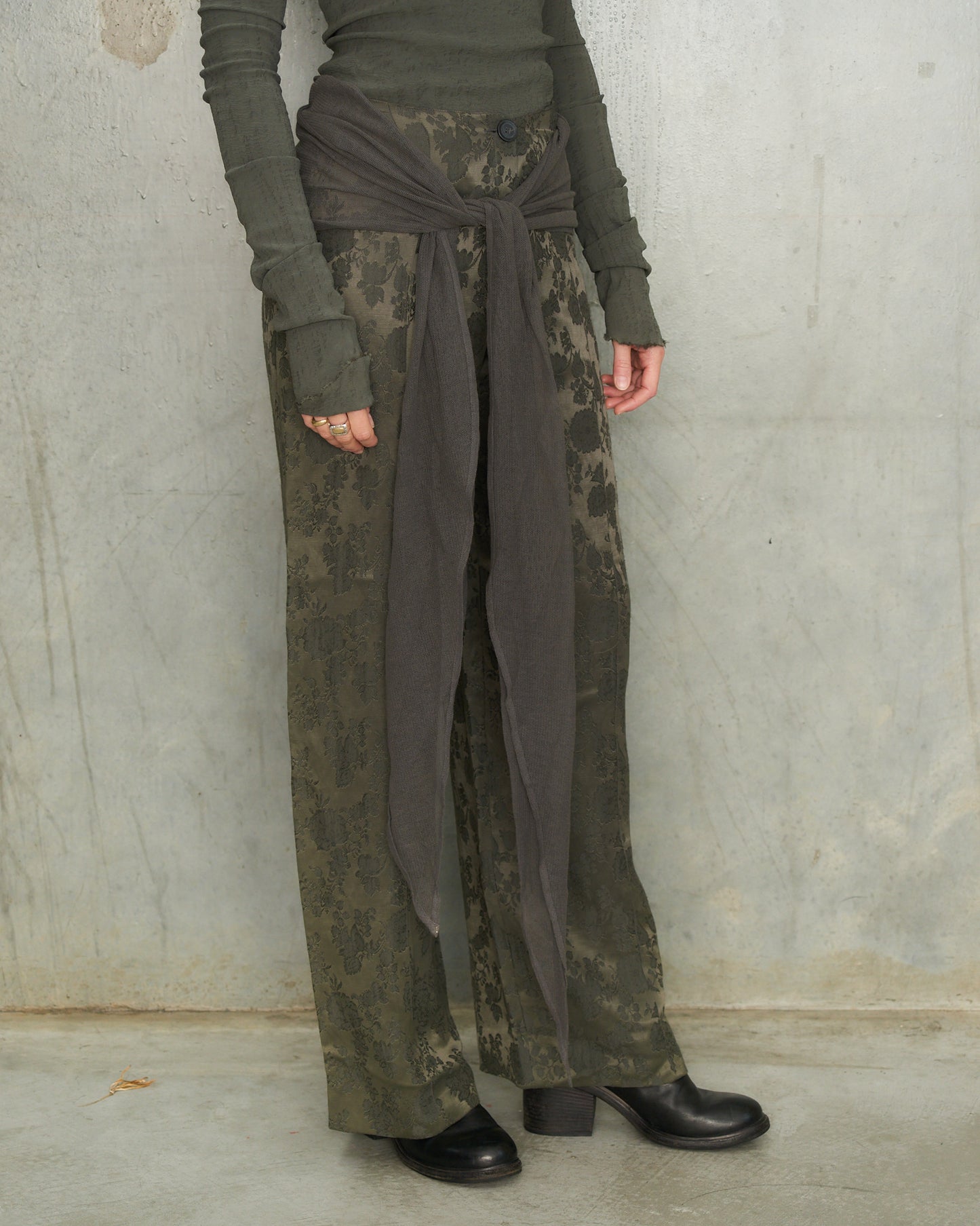 Ann Demeulemeester SS1994 Grey Floral Jacquard Trousers