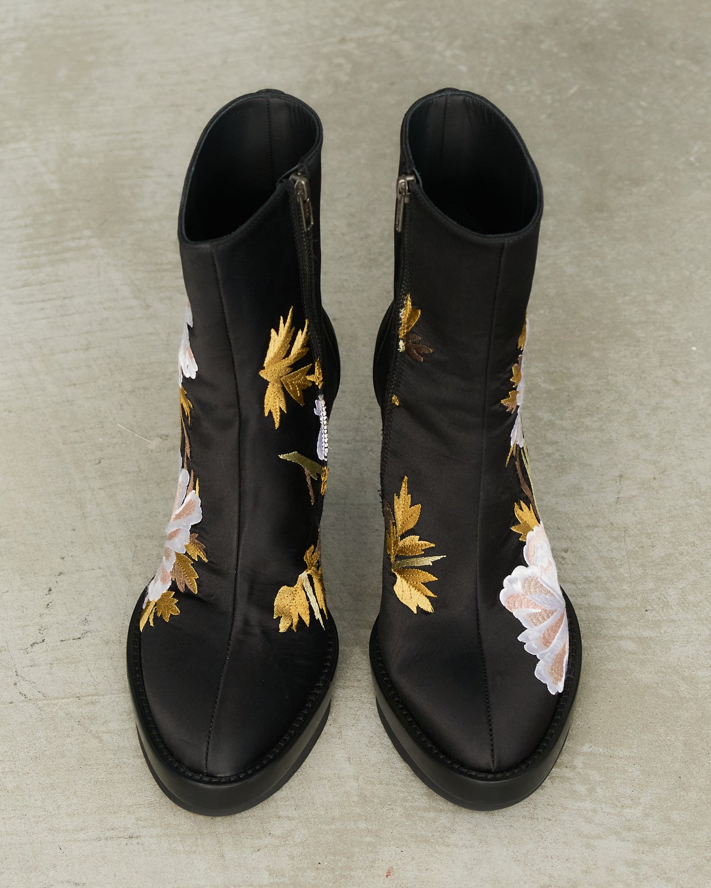 Ann Demeulemeester Black Satin Embroidered Boots