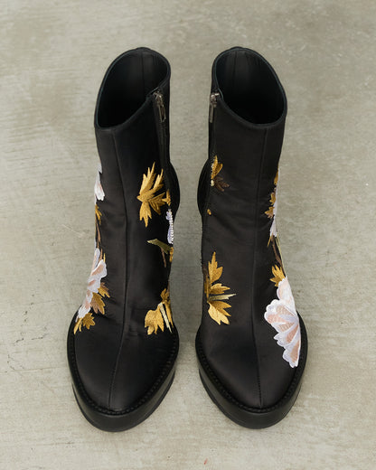 Ann Demeulemeester Black Satin Embroidered Boots