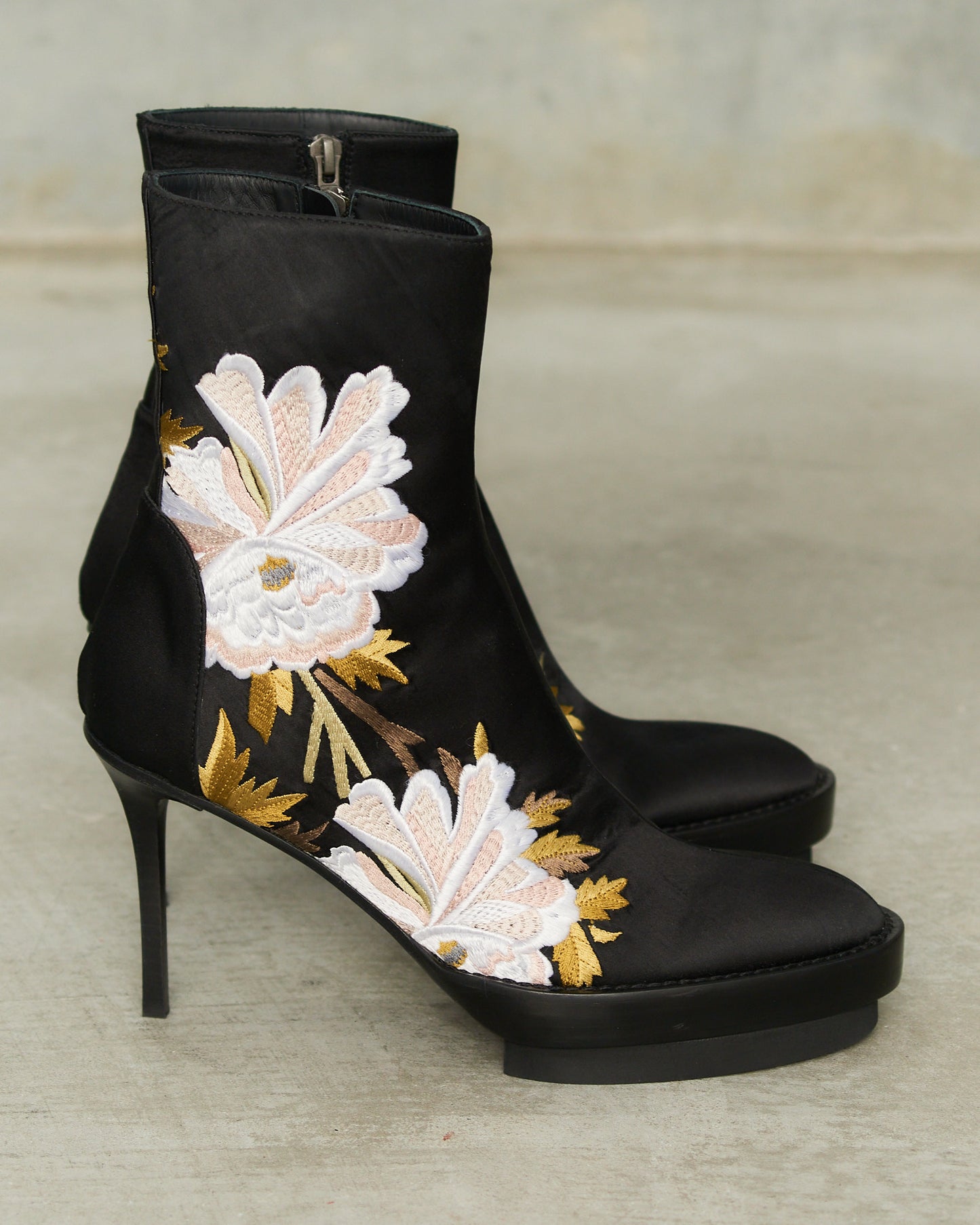 Ann Demeulemeester Black Satin Embroidered Boots