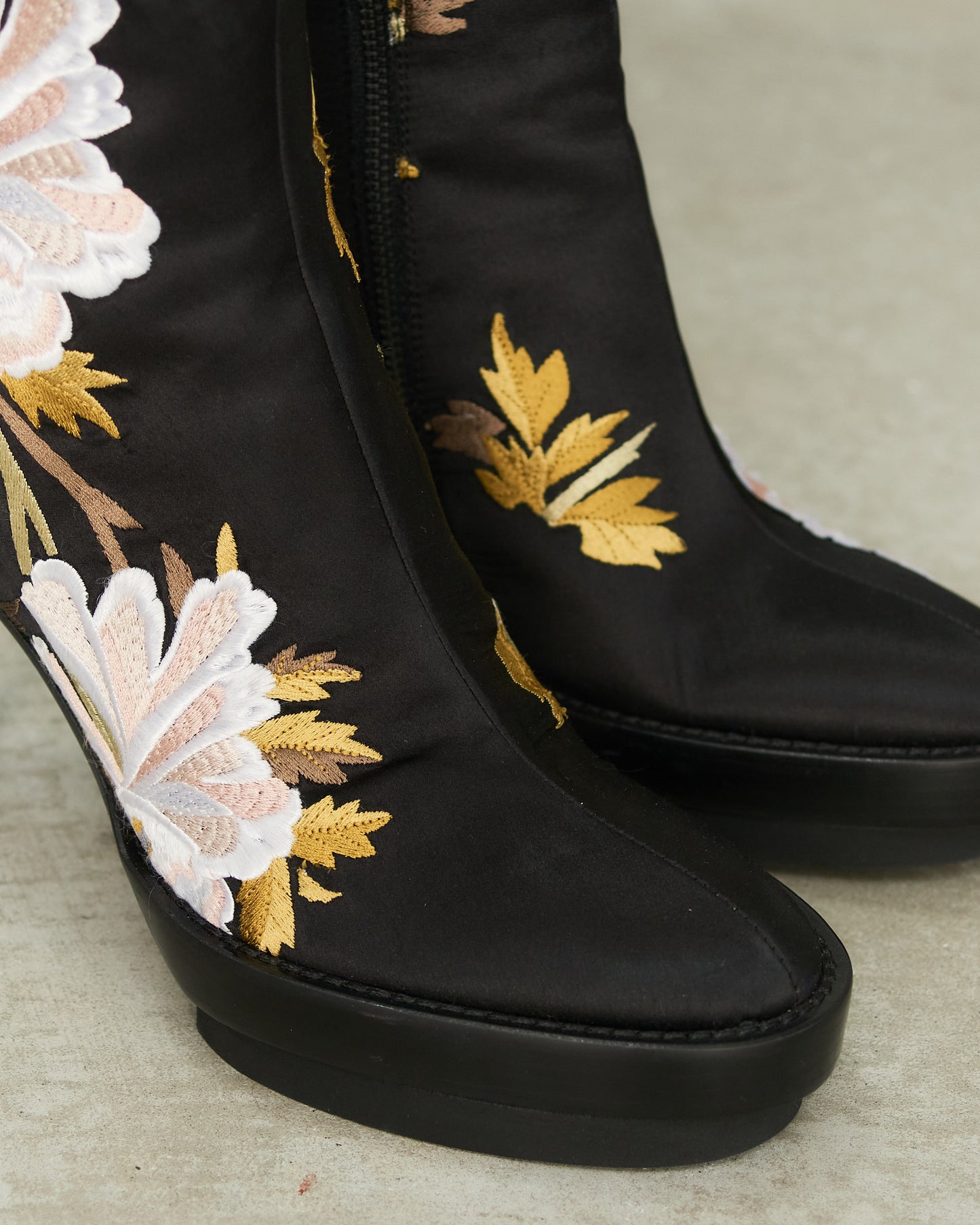Ann Demeulemeester Black Satin Embroidered Boots