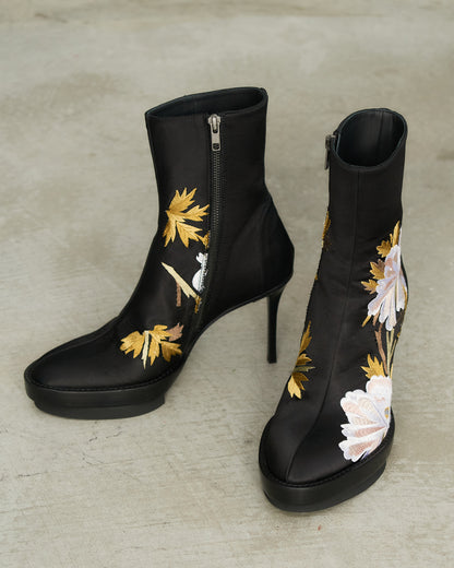 Ann Demeulemeester Black Satin Embroidered Boots