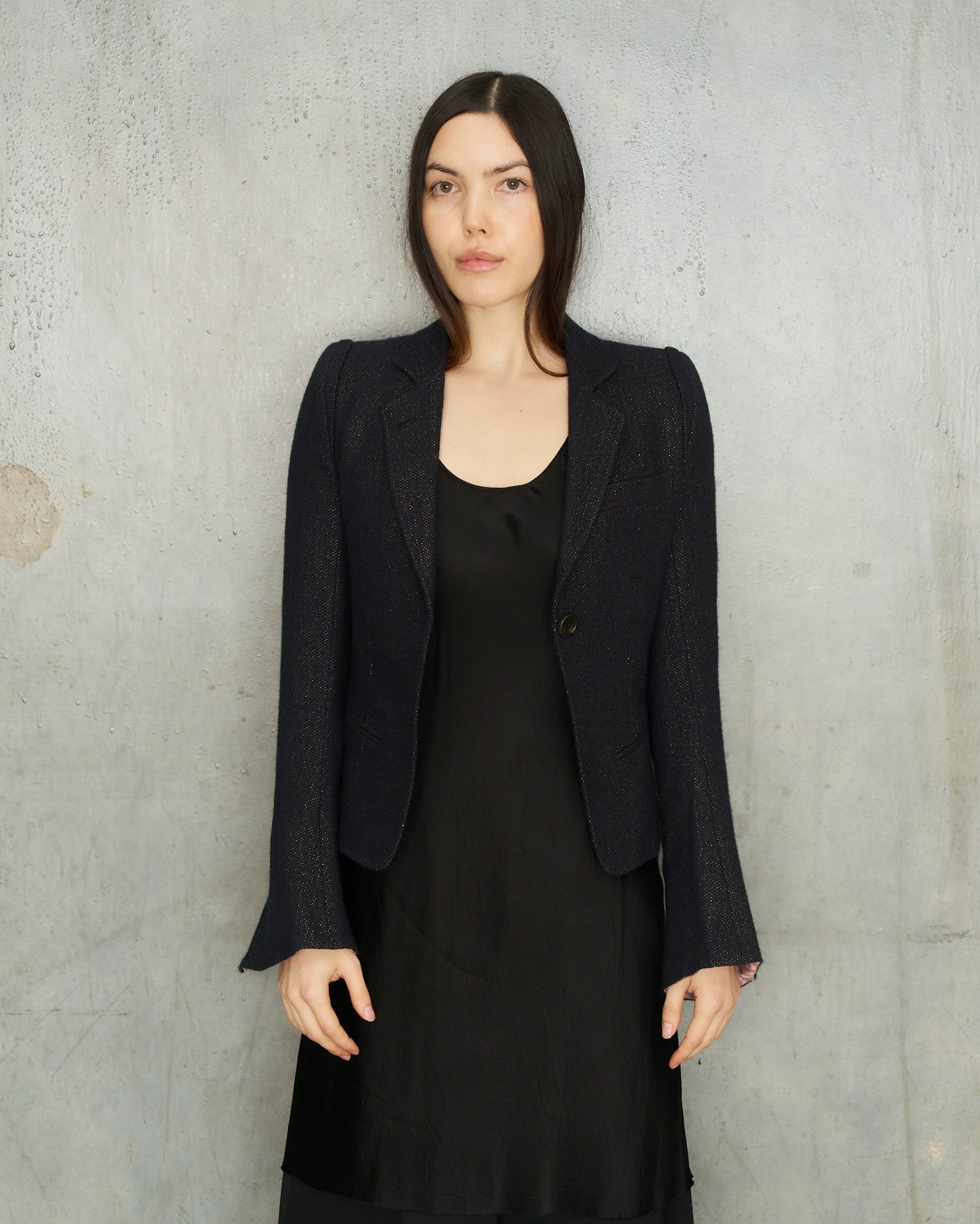 Ann Demeulemeester Navy Sparkle Wool Blazer