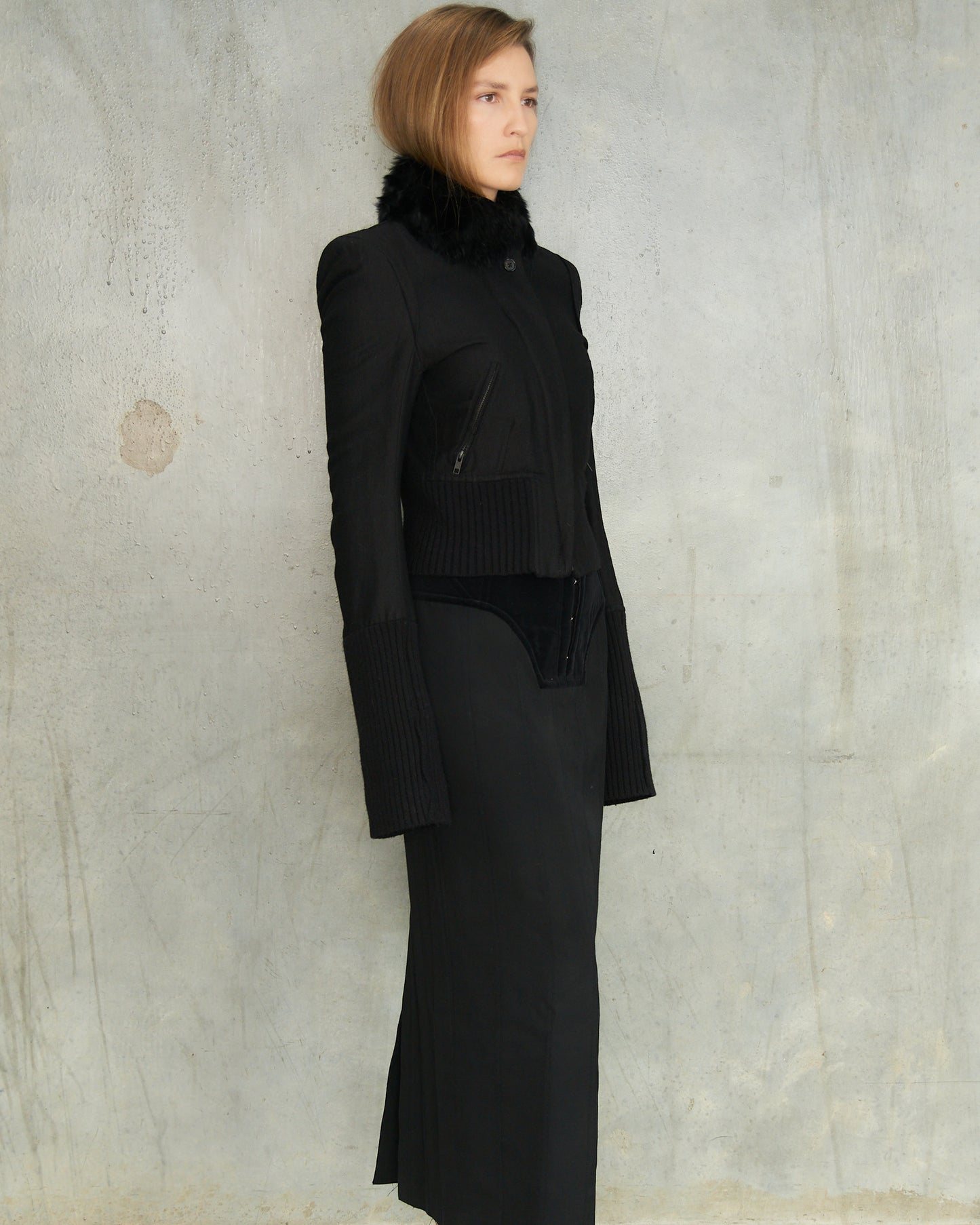 Ann Demeulemeester Black Fur Collar Jacket