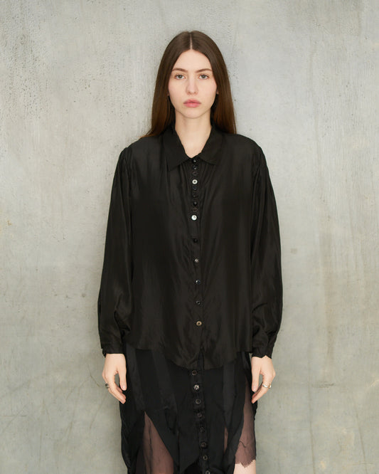 Black Balloon Sleeve Blouse