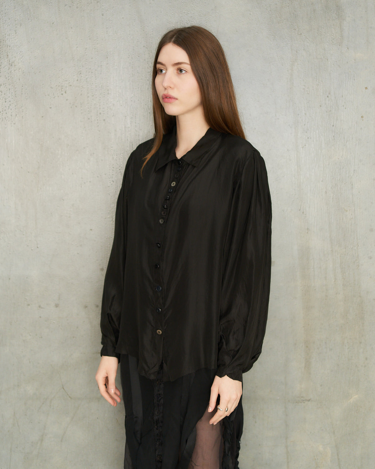 Black Balloon Sleeve Blouse