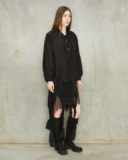 Black Balloon Sleeve Blouse