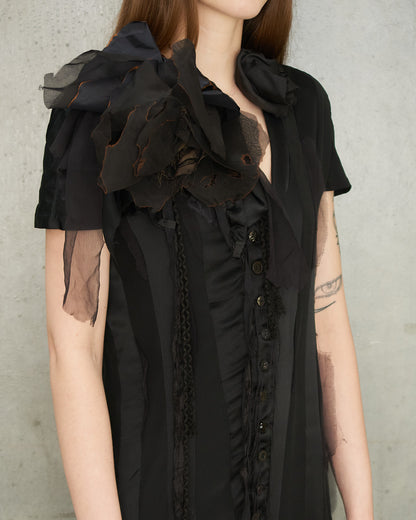 Black Silk Striped Dress