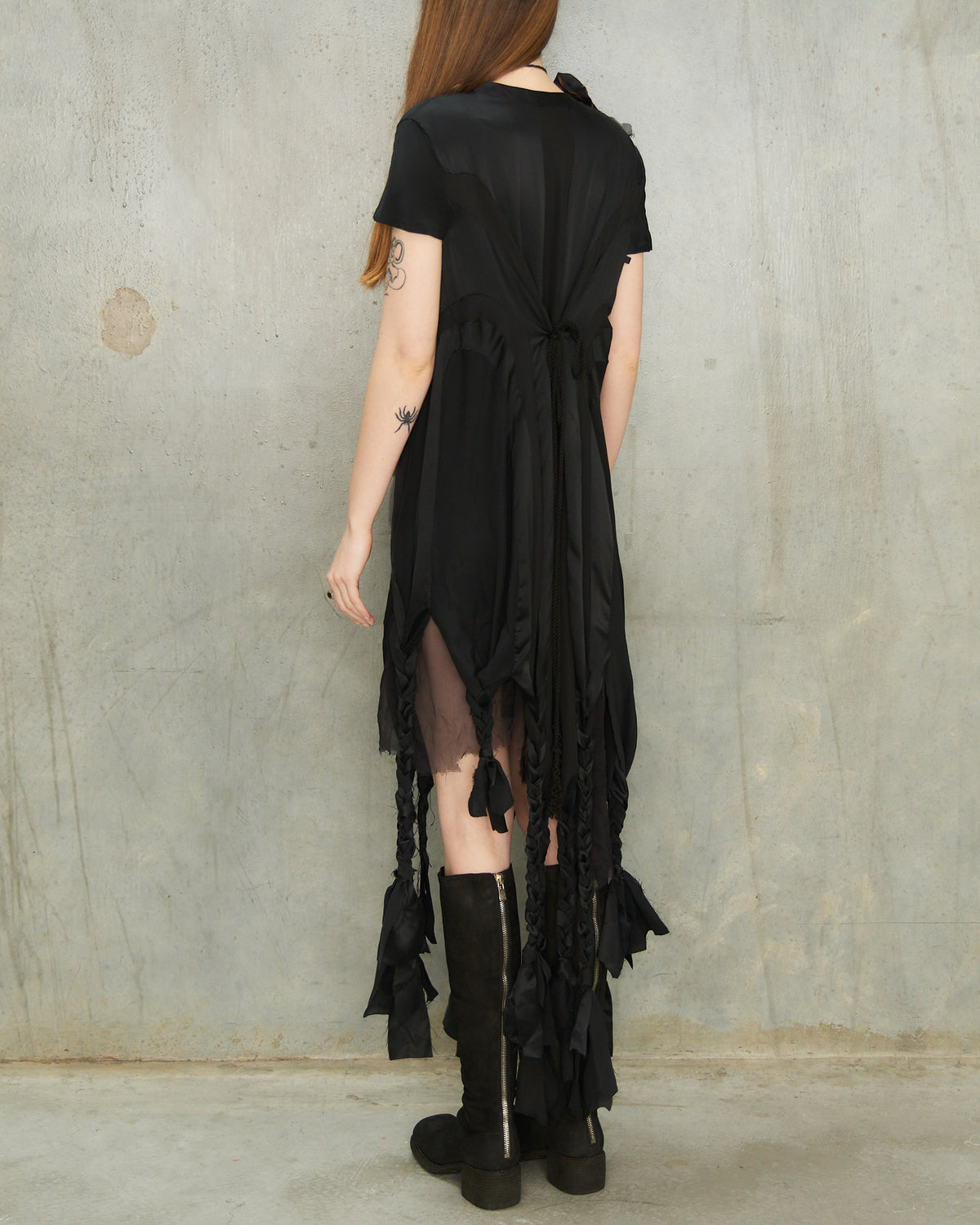 Black Silk Striped Dress