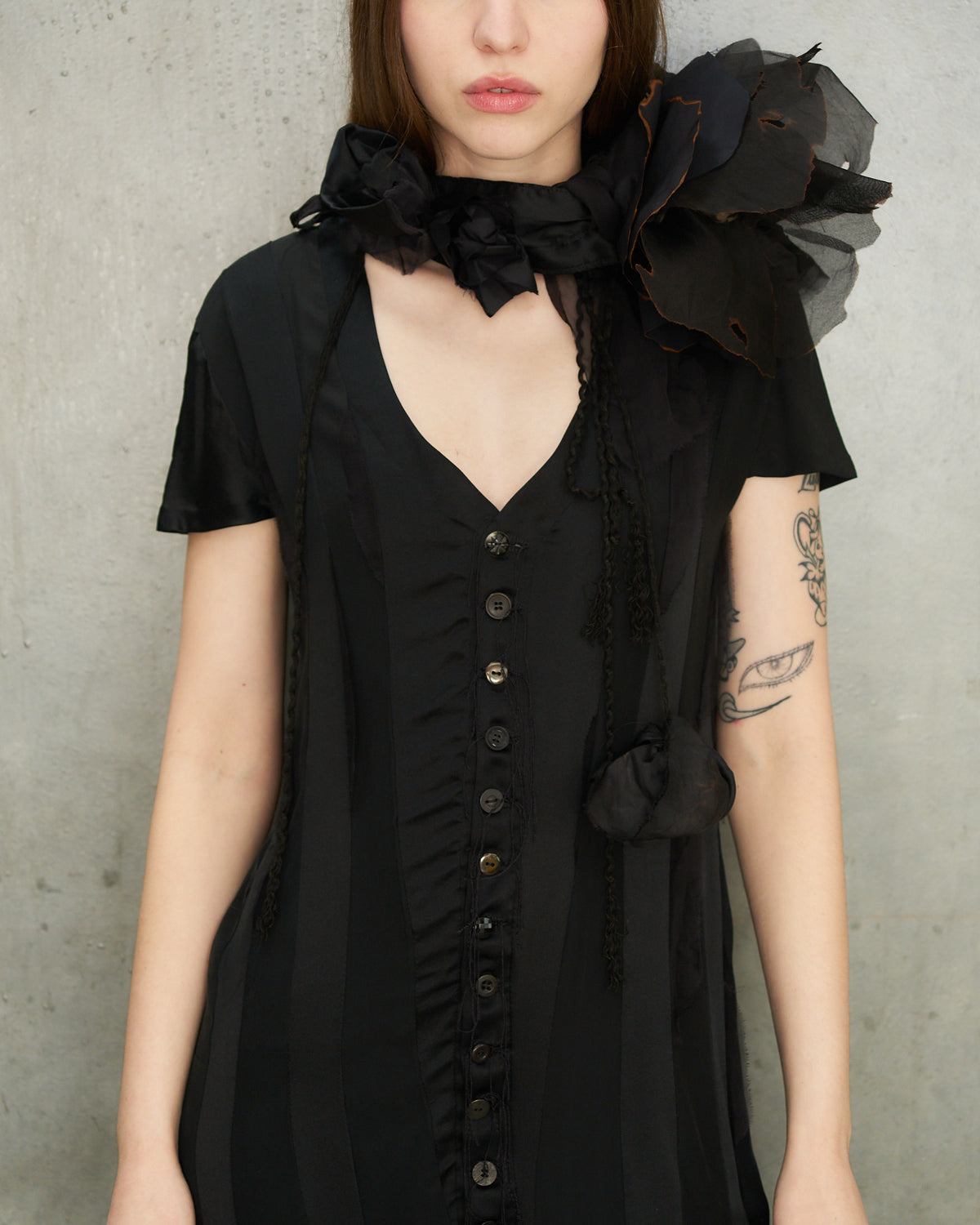 Black Silk Striped Dress