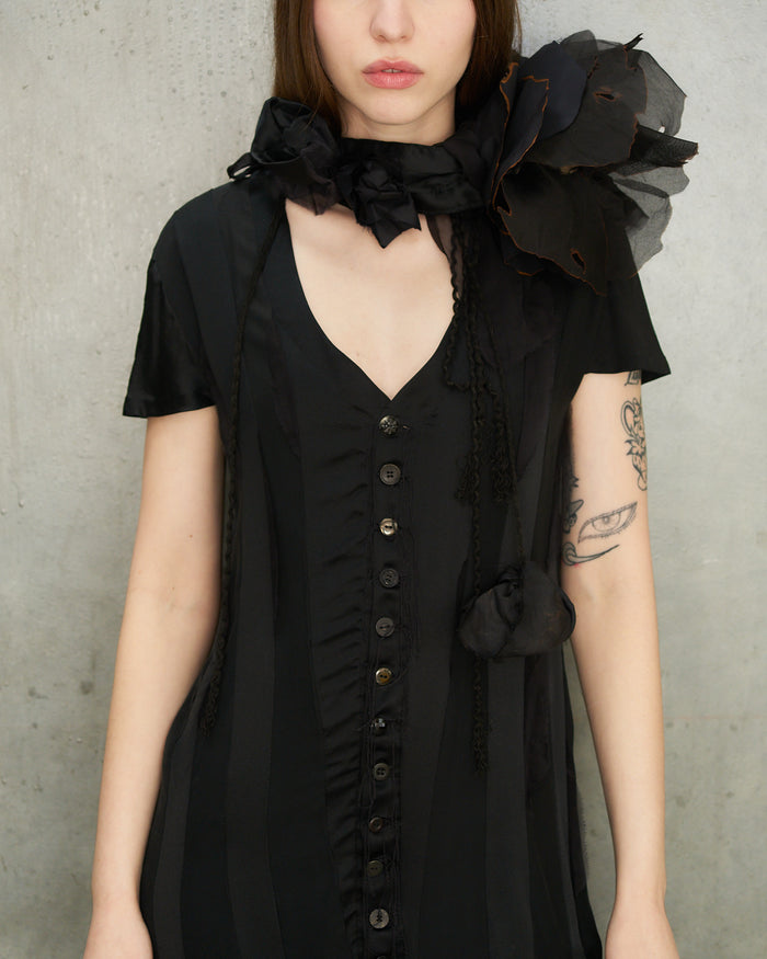 Black Silk Striped Dress