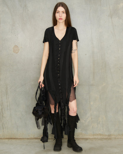 Black Silk Striped Dress