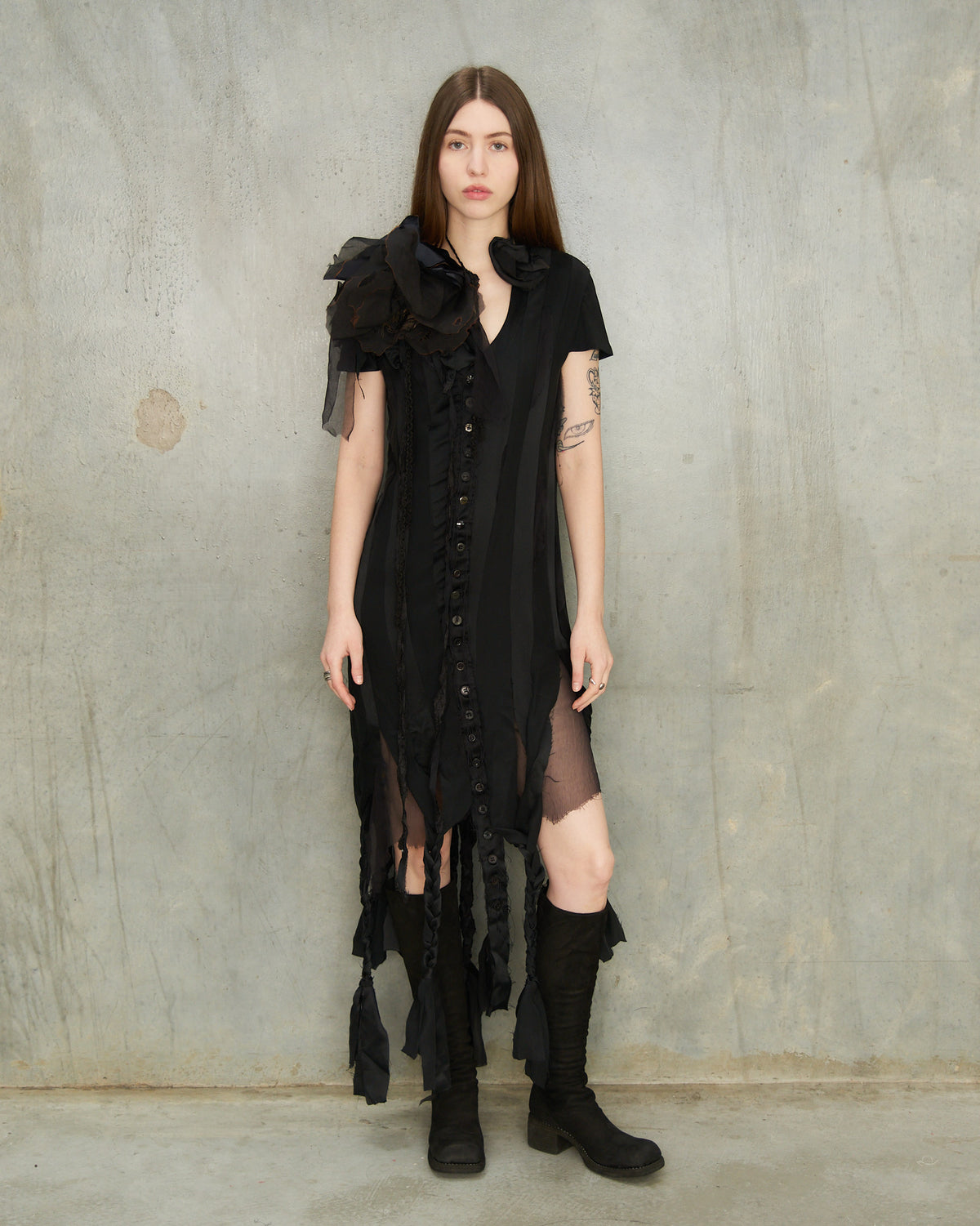 Black Silk Striped Dress