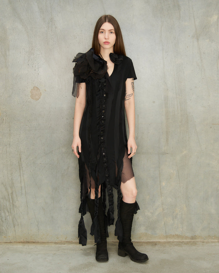 Black Silk Striped Dress