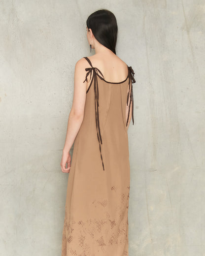 Tan Inverse Lace Print Slip Dress
