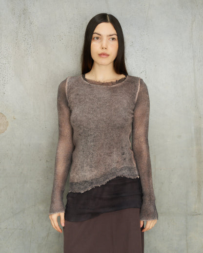 Avant Toi Dyed Cashmere Silk Trim Knit Top