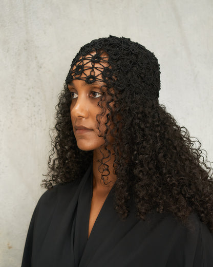 Black Lurex Crochet Cap