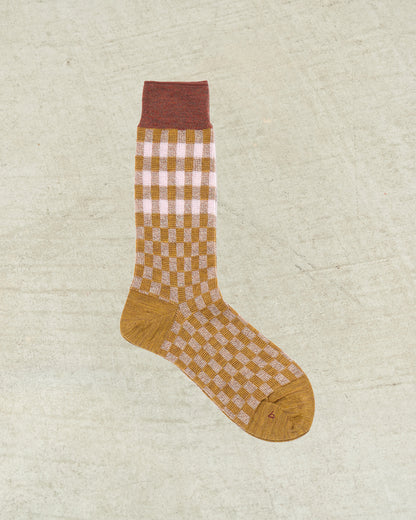 Camel Jacquard Check Socks