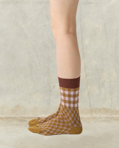Camel Jacquard Check Socks