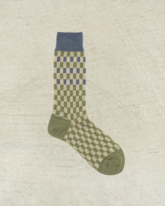 Olive Jacquard Check Socks