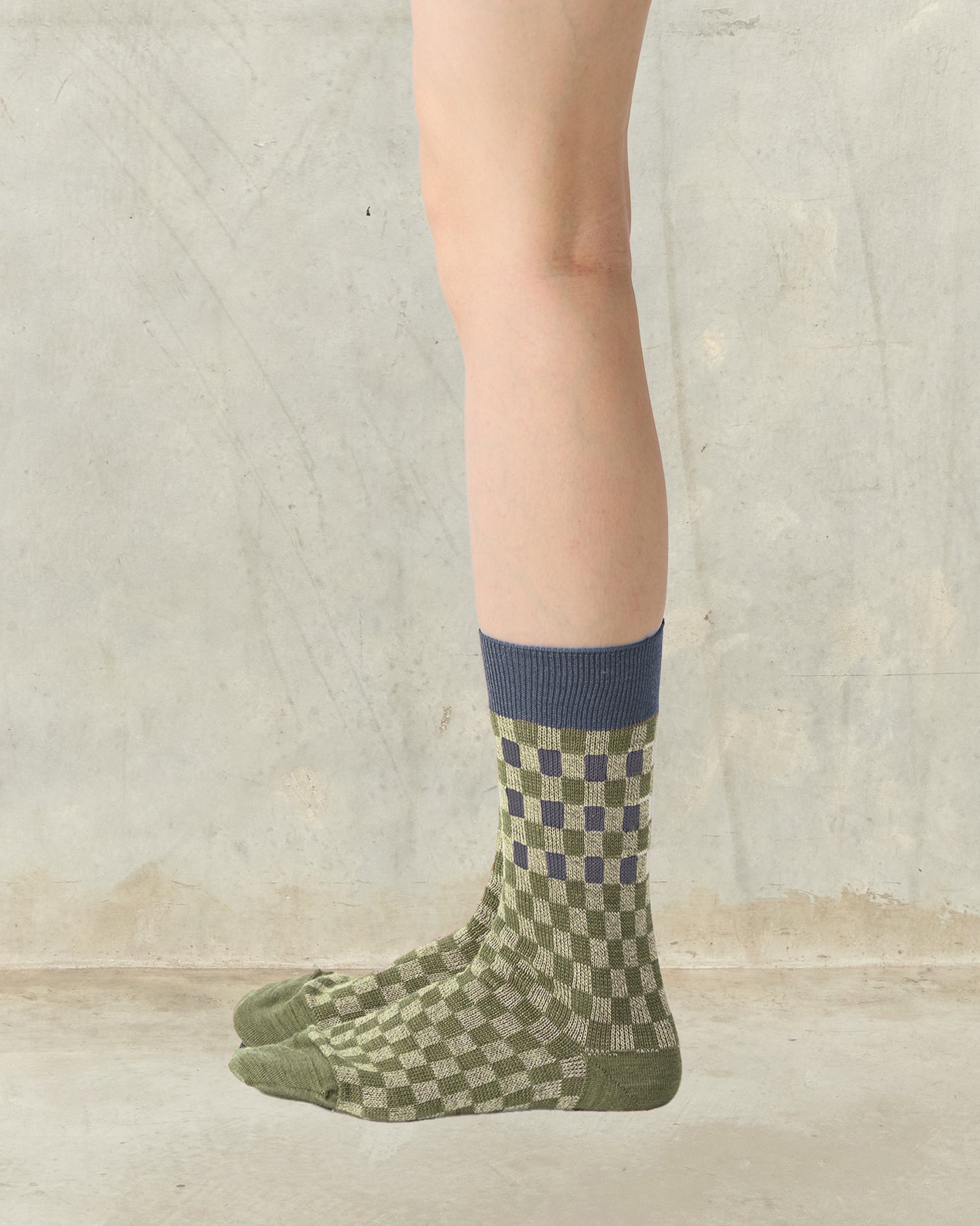 Olive Jacquard Check Socks