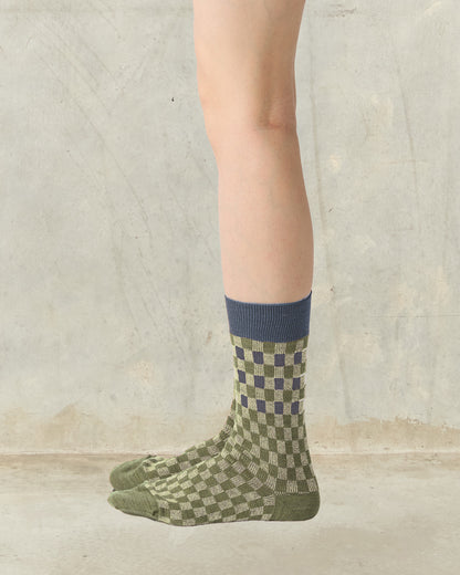 Olive Jacquard Check Socks