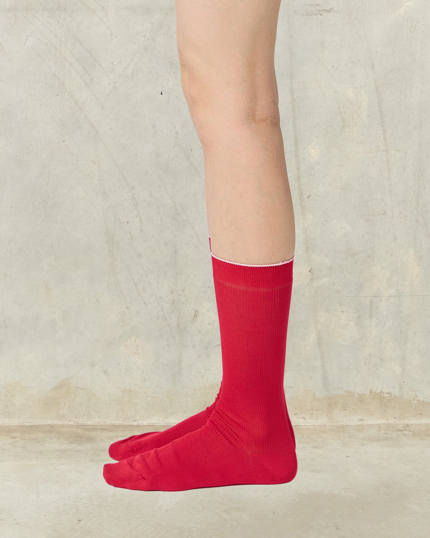 Red Fine Ribbed Socks