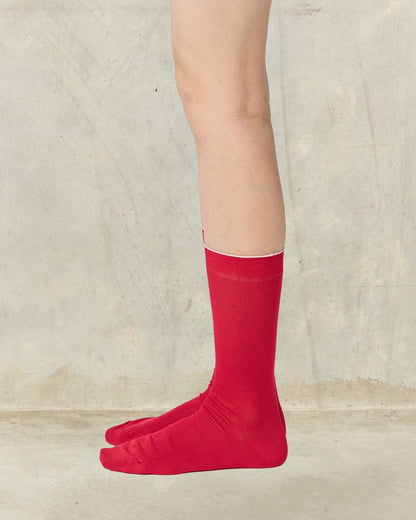 Red Fine Ribbed Socks