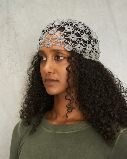Silver Lurex Crochet Cap