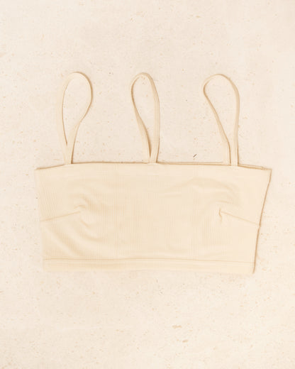 Off White Ribbed Nida Bra