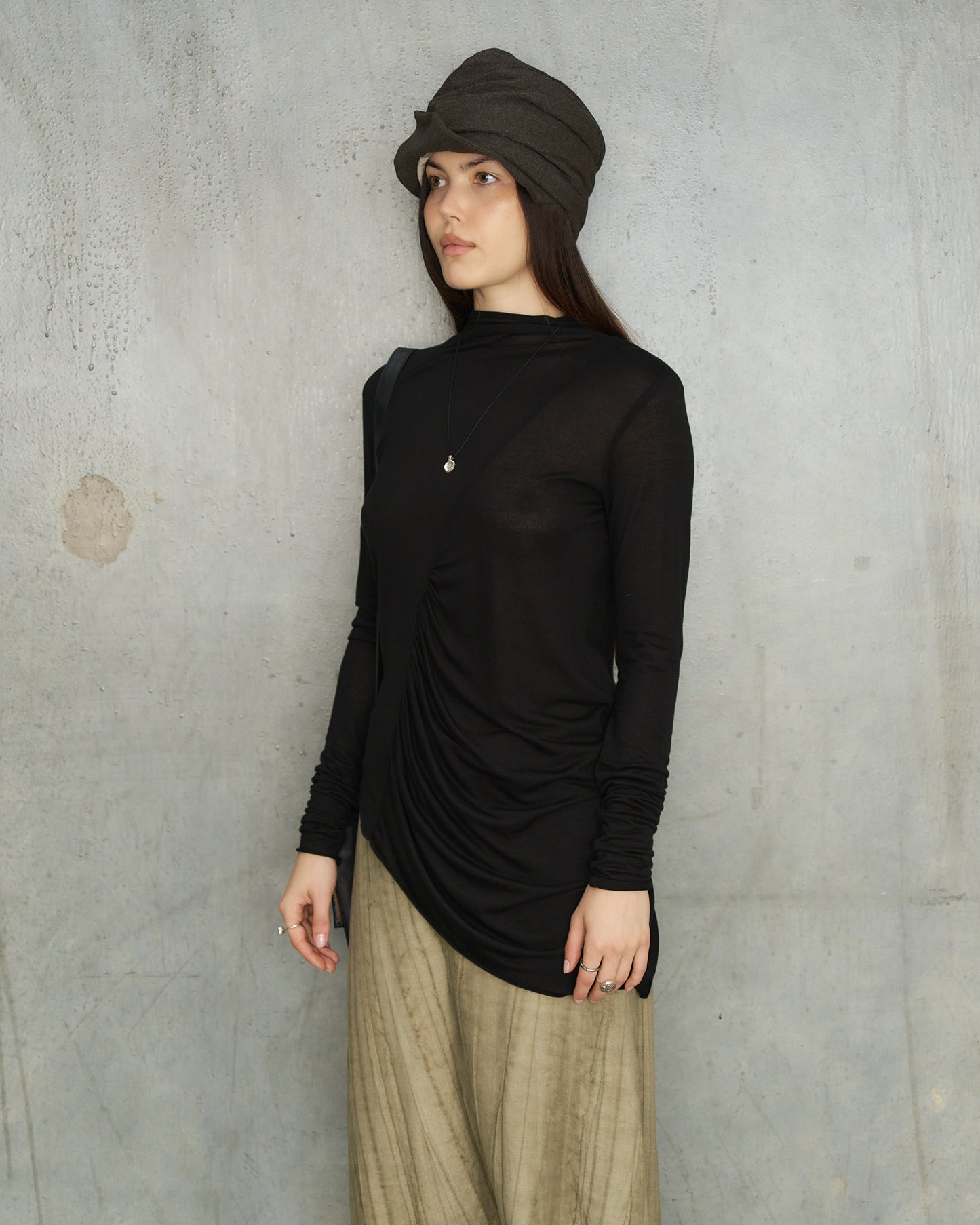 Black Asymmetric Gather Top