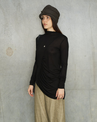 Black Asymmetric Gather Top