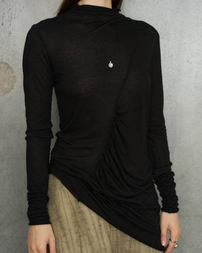 Black Asymmetric Gather Top