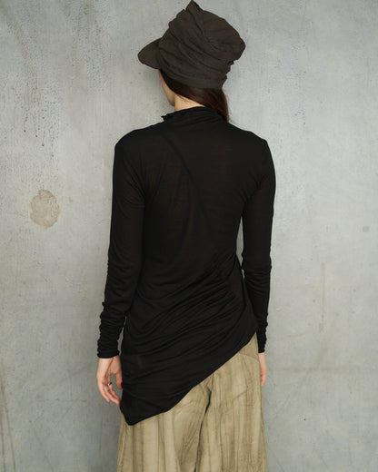 Black Asymmetric Gather Top