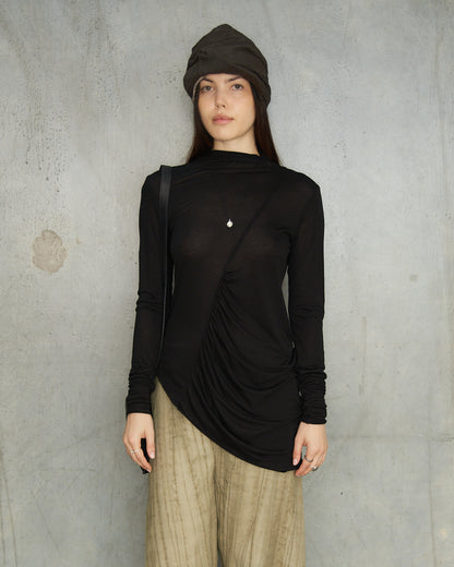 Black Asymmetric Gather Top
