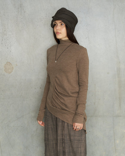 Brown Asymmetric Gather Top