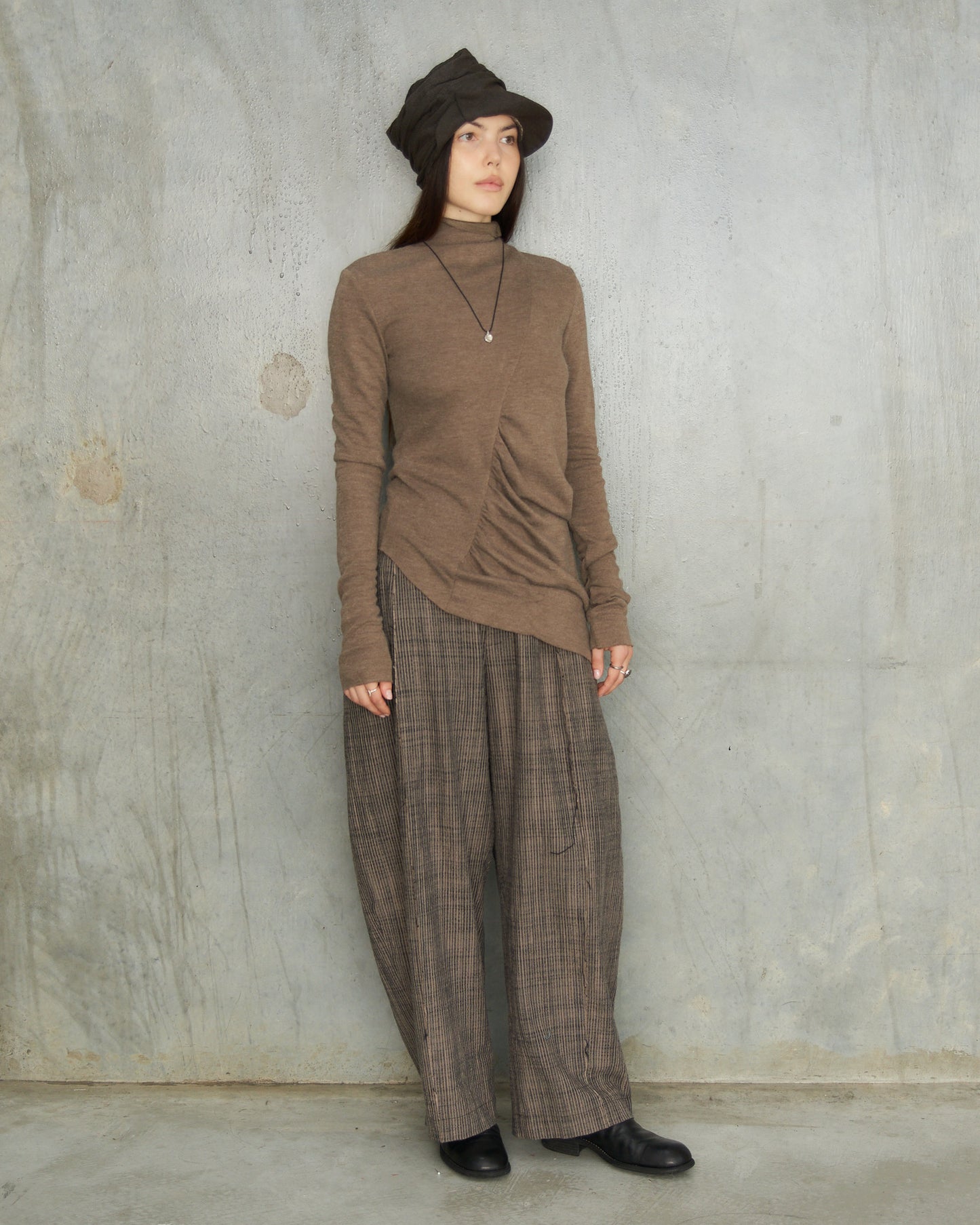 Brown Asymmetric Gather Top