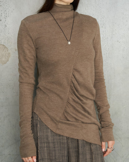 Brown Asymmetric Gather Top