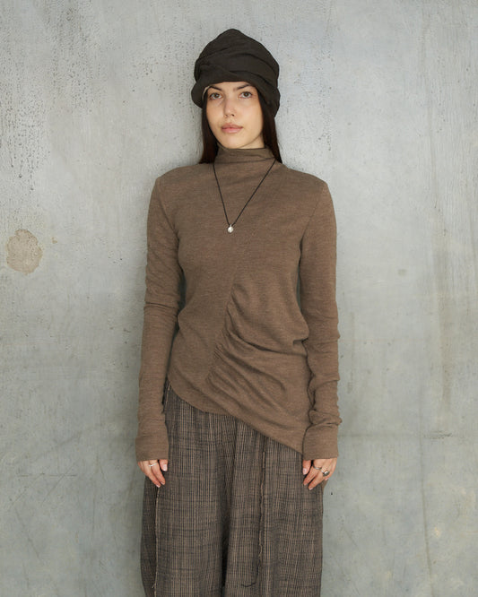 Brown Asymmetric Gather Top